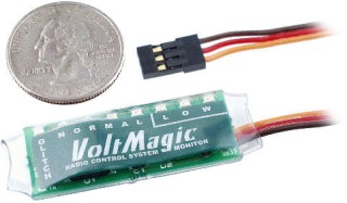 The ultimate radio control battery or regulator voltage monitor,  plus glitch counter.  Record abnormal low voltages, display the current average voltage, and count glitches or failsafes.  It's even a data logger that stores the glitch or failsafe count and abnormal low voltages even after the power is turned off.  The previous flight's data is played back on power up.